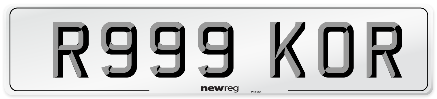 R999 KOR Number Plate from New Reg